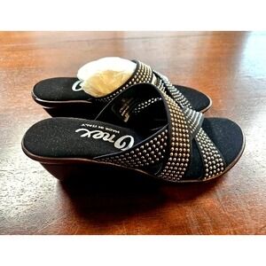 Onex Prelude Black Rhinestone Studded Low Heel Sandal Women's sz 6 Made in Italy